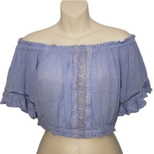 PATRONS OF PEACE blue crop top small